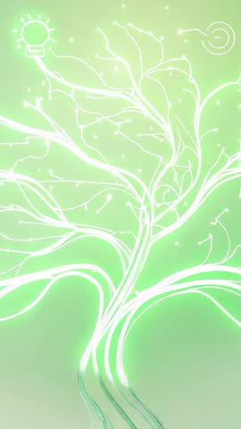 Glowing Green Branching Network Connecting Light Bulb and Target Arrow in Vertical Video