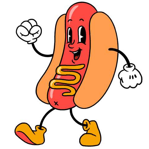 Playful hot dog mascot on transparent background