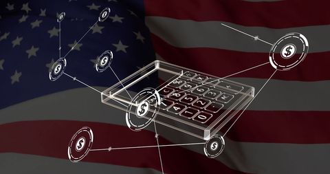 Finance and Technology Integration Illustration over US Flag