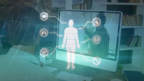 Virtual Medical Consultation Graphic with Holographic Interface