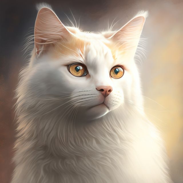 Close up of white cat with orange eyes, created using generative ai technology. Cat and animal concept digitally generated image.