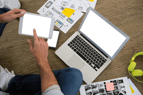 Designer Using Digital Tablet in Creative Workspace with Transparent Screens - Download Free Stock Videos Pikwizard.com
