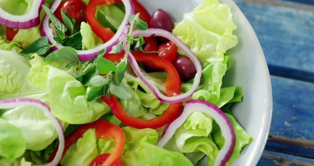 Fresh Vegetable Salad with Bell Peppers and Olives - Download Free Stock Images Pikwizard.com