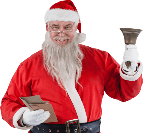 Transparent Santa Claus Holding Bell and Letters Celebrating Christmas