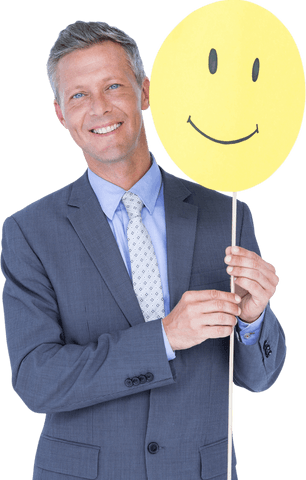 Businessman Holding Transparent Smiley Face