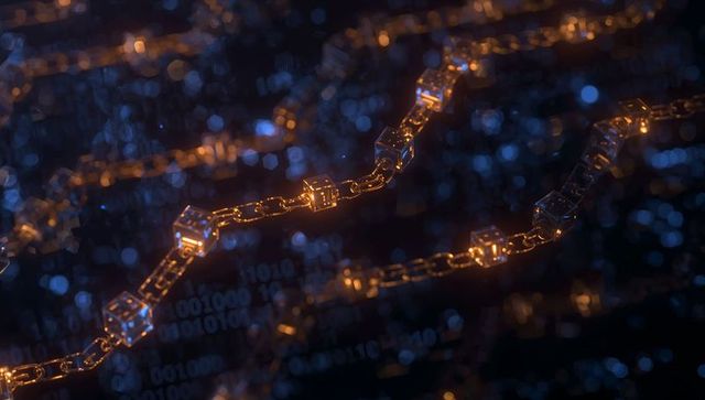 Glowing Blockchain Network with Binary Code Elements