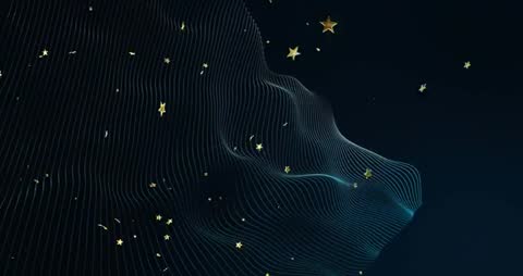 Golden Stars with Abstract Waves on Dramatic Dark Background