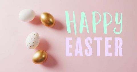 Happy Easter Greeting with Elegant Gold and White Eggs on Pastel Background - Download Free Stock Images Pikwizard.com