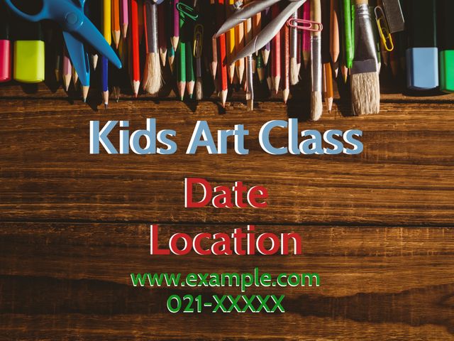 Creative Art Class Advertisement with Colorful Supplies on Wooden Table - Download Free Stock Templates Pikwizard.com