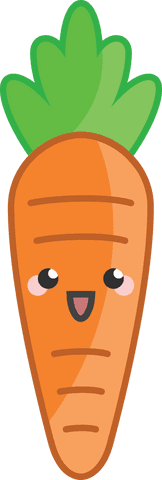 Happy cartoon carrot with smiling face on transparent background