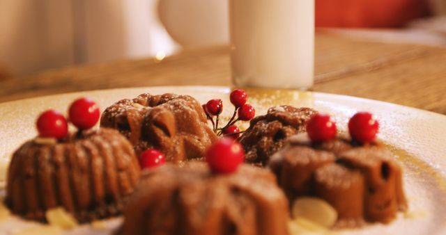 Festive Chocolate Pudding with Berries and Milk - Download Free Stock Images Pikwizard.com