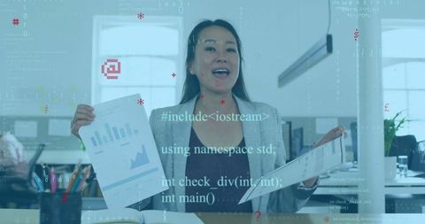 Confident Professional Presenting Business Charts in Modern Office