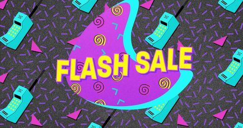 Retro flash sale 90s pattern with vintage mobile phones