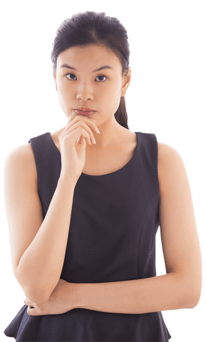 Pensive Asian Businesswoman on Transparent Background