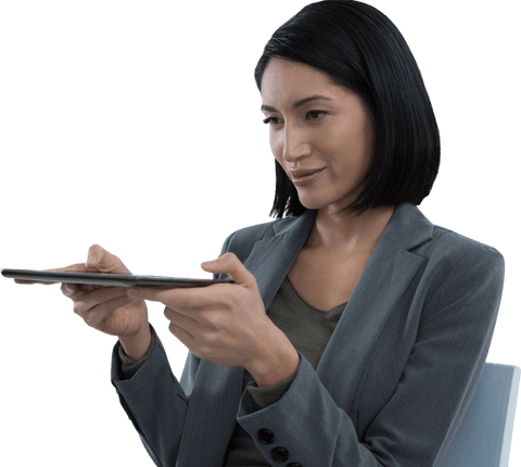 Businesswoman Holding Tablet on Transparent Background