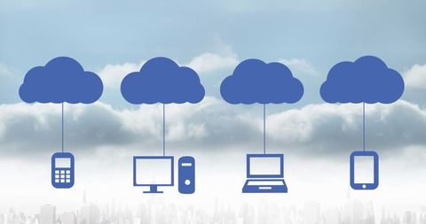 Cloud computing concept with cityscape and devices connection