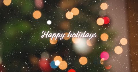 Happy Holidays Text with Festive Christmas Lights and Snow