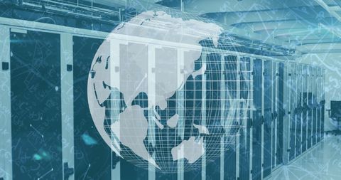Globe and Digital Connections Over Data Center Servers - Download Free Stock Images Pikwizard.com