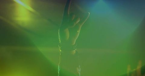 Rock Hand Gesture Captured Under Concert Lighting