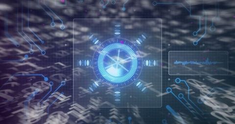 Futuristic circular interface with digital circuit design