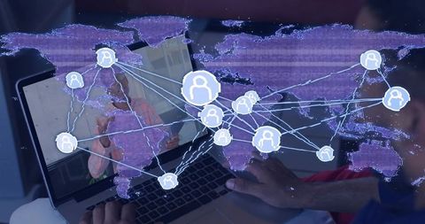Global remote collaboration using laptop with network map overlay connecting video callers