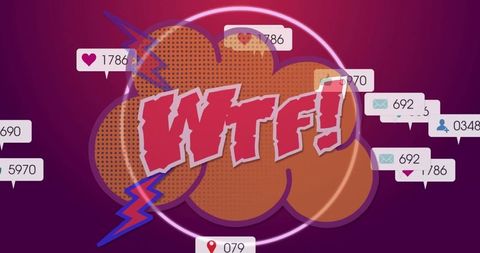 Vibrant Digital Art with Bold WTF Text and Notification Bubbles