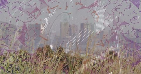Futuristic data visualization blending nature and urban skyline