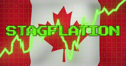 Stagflation Economic Concept Overlaid on Canadian Flag