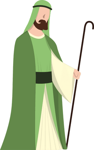 Traditional shepherd holding staff vector illustration on transparent background