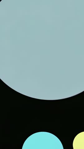 Vertical Abstract Geometry Featuring Oversized Pale Gray Circle and Cyan, Yellow Discs