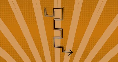 Dynamic zigzag arrow on retro orange background