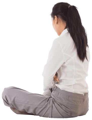 Transparent Image of Woman in Business Attire with Ponytail, Sitting, Turned Away