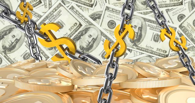 Digital composite image of locked us currency with chains, copy space - Download Free Stock Photos Pikwizard.com