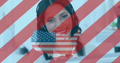 Customer service representative with usa flag overlay