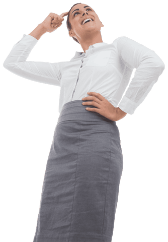 Happy Hispanic Businesswoman Inquiring on Transparent Background