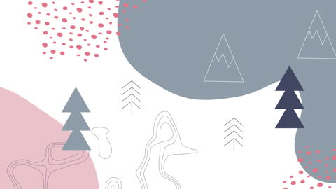 Abstract Winter Scene with Pine Trees and Red Snowfall Patterns