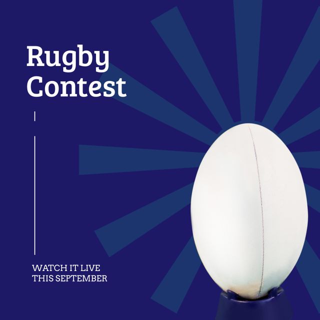 Rugby Contest Announcement with White Ball and Blue Background - Download Free Stock Templates Pikwizard.com