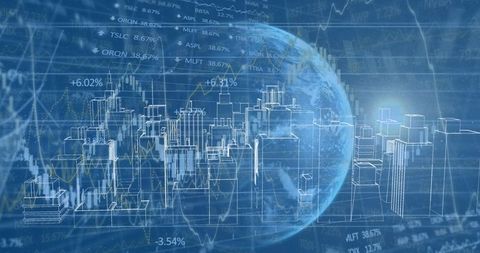 Global Financial Data Processing with 3D Cityscape Overlay - Download Free Stock Images Pikwizard.com