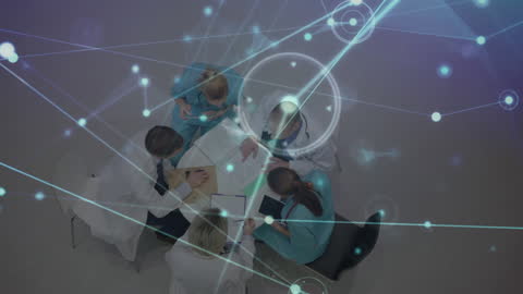 Medical Team Collaborating with Digital Network Overlay