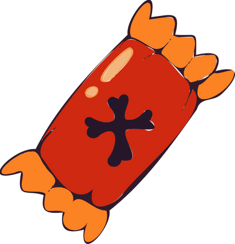 Vibrant red wrapped cartoon candy on transparent background