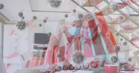 Senior Couple Examining COVID-19 Data in Futuristic Virtual Overlay