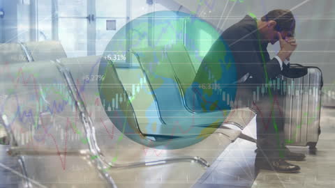 Businessman in Airport Navigating Financial Uncertainties