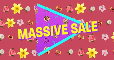 Colorful Retro Sale Banner with Floral Background