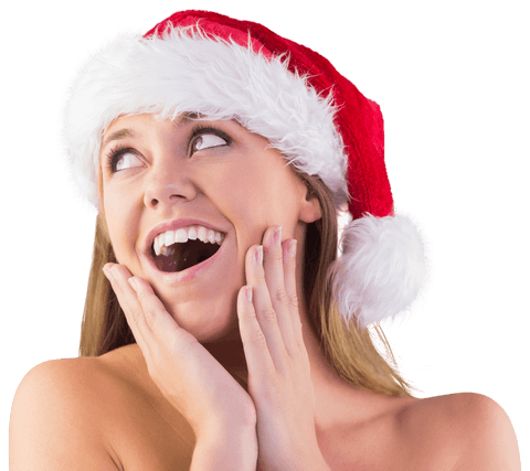 Joyful Woman in Santa Hat with Festive Cheer on Transparent Background