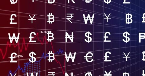 Currency Symbols Over Digital Grid with Financial Graphs - Download Free Stock Images Pikwizard.com