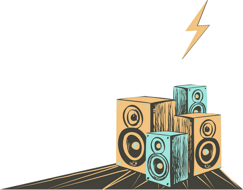 audio speakers arrangement on planks with bolt icon transparent design - Download Free Stock Videos Pikwizard.com