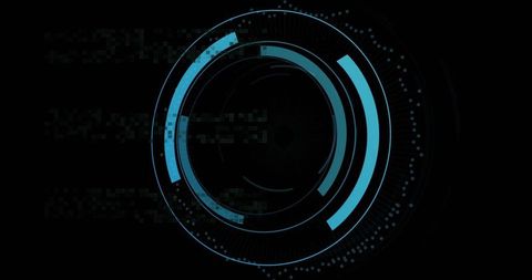 Futuristic HUD Interface with Cyan Concentric Rings and Minimal Neon Blue Display
