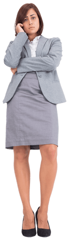 Depressed businesswoman standing on transparent background