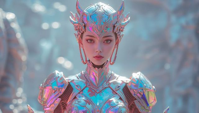 Futuristic Armored Knight in Grand Crystal Hall