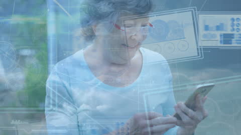 Senior Woman Engaging with Data Technology via Smartphone